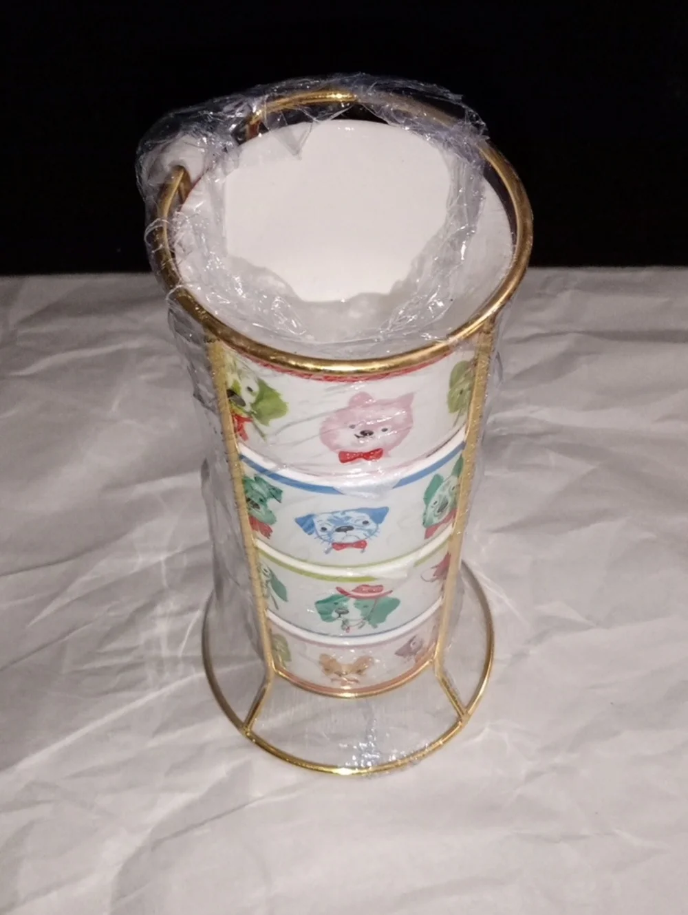 Stackable Mug Set (4) with Dog Prints - Multicolor
